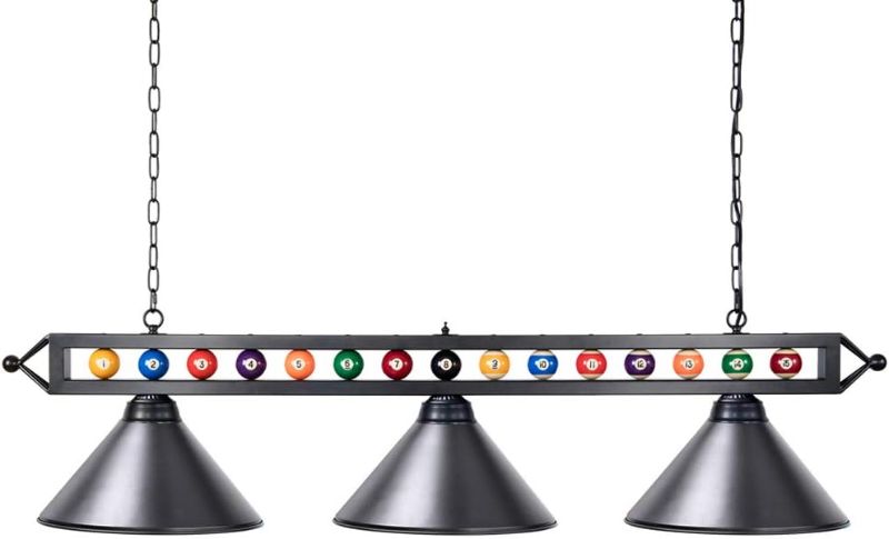 Photo 1 of Wellmet Billiard Light ,59” Pool Table Lighting for 7' 8' 9' Table, Hanging Over Pool Table Light with Matte Metal Shades and Billiard Ball Decor,Perfect for Game Room,Kitchen Island
