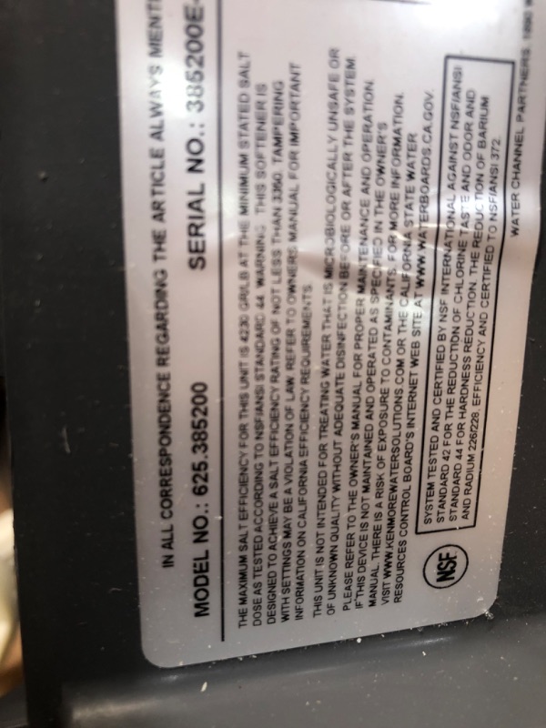 Photo 4 of **PARTS ONLY***Kenmore 520 31k Grain Water Softener NSF International Certified Minerals, Barium, Radium, and Chlorine Taste & Odor | Reduce Hard Water in Your Home | Fully Programmable, Easy Install 2-in-1 System
