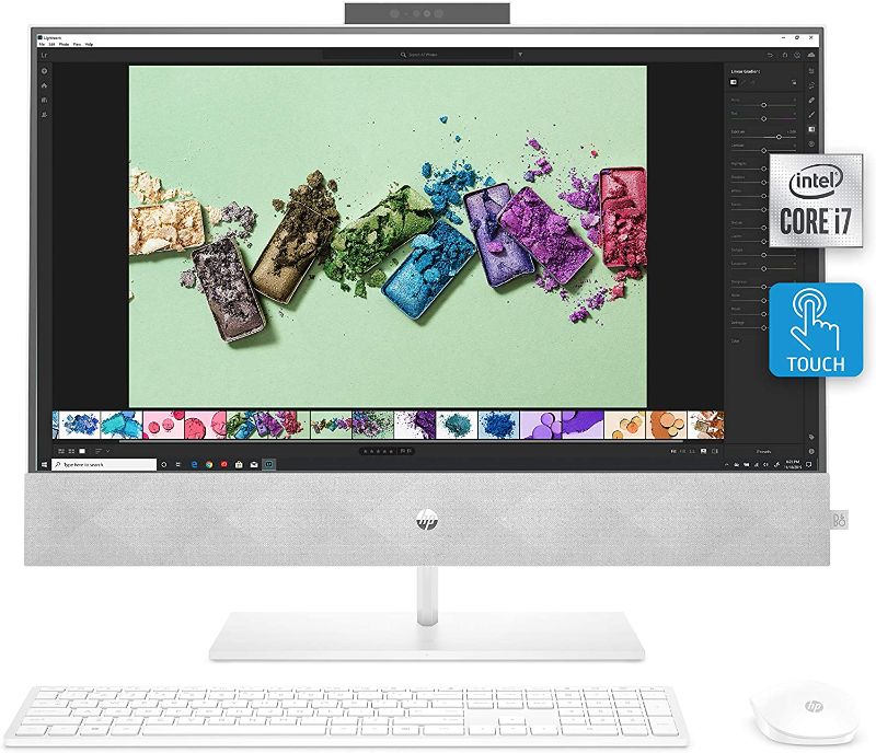 Photo 1 of **DOES NOT POWER ON **HP Pavilion 27-inch All-in-One Desktop, 10th Gen Intel i7-10700T Processor, 16 GB RAM, 1 TB SSD Storage, Full HD IPS Touchscreen, Windows 10 Home, Wireless Keyboard and Mouse Combo (27-d0080, 2020)
