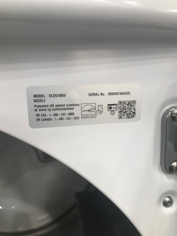 Photo 3 of LG 7.3 Cu. Ft. White Front Load Electric Dryer
