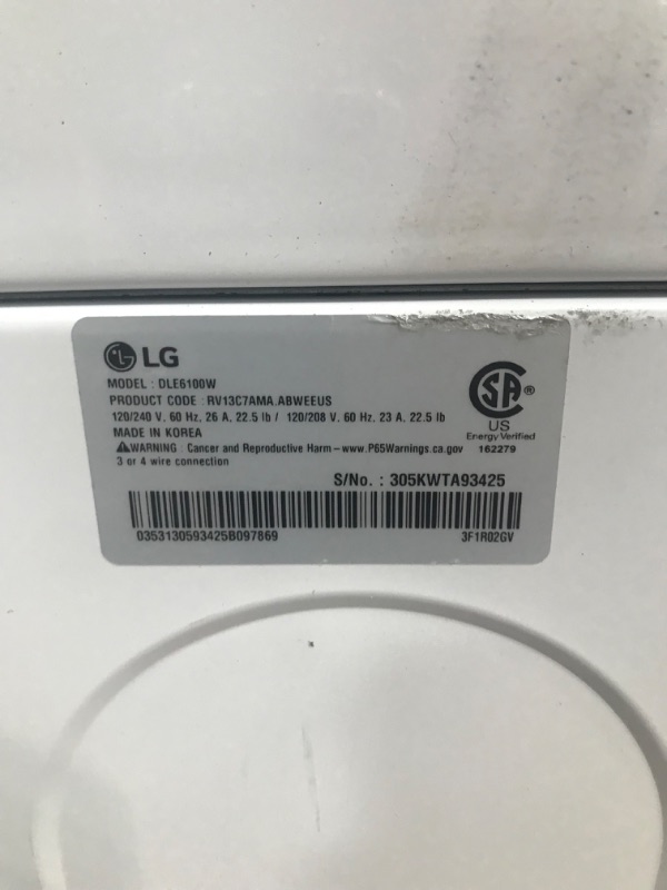 Photo 4 of LG 7.3 Cu. Ft. White Front Load Electric Dryer
