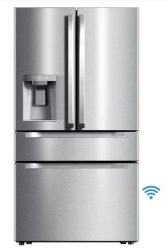 Photo 1 of Midea 21.6-cu ft 4-Door Counter-depth Smart French Door Refrigerator with Dual Ice Maker (Stainless Steel) ENERGY STAR