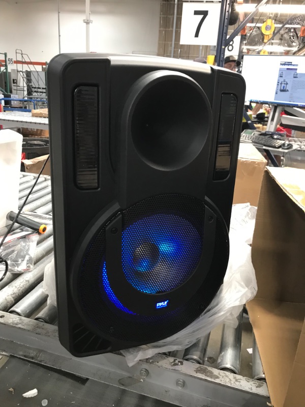 Photo 2 of 12’’ Portable PA Speaker System - Wireless BT Streaming PA & Karaoke Party Audio Speaker, Two Wireless Mic, Wired Microphone, Tablet Stand, Flashing Party Lights, MP3/USB//FM Radio - PHPWA12TB
