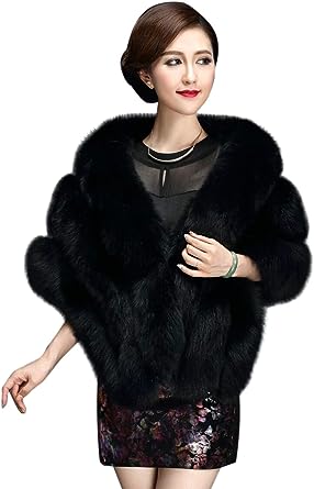 Photo 1 of Elfjoy Luxury Faux Fox Fur Long Shawl Cloak Cape Wedding Dress Party Coat for Winter
