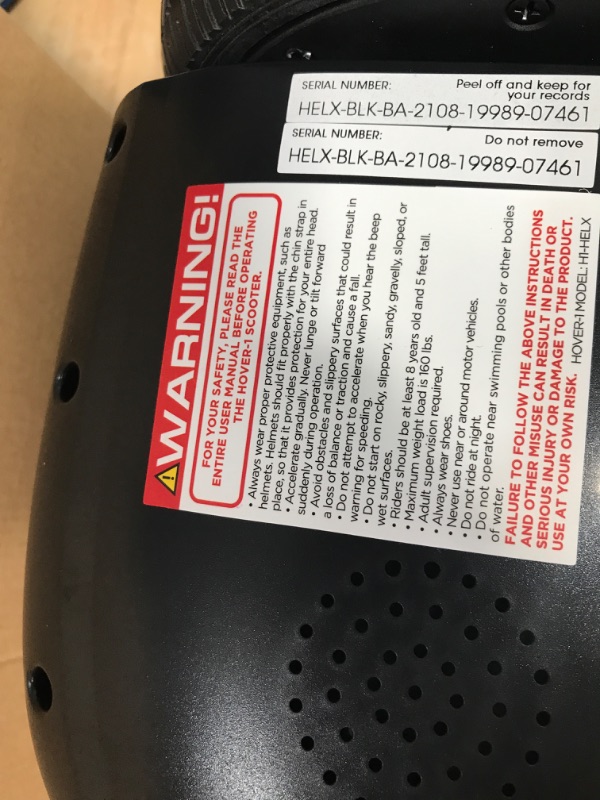 Photo 2 of ***DAMAGED*** Hover-1 Helix Electric Hoverboard | 7MPH Top Speed, 4 Mile Range, 6HR Full-Charge, Built-in Bluetooth Speaker, Rider Modes: Beginner to Expert Hoverboard Black