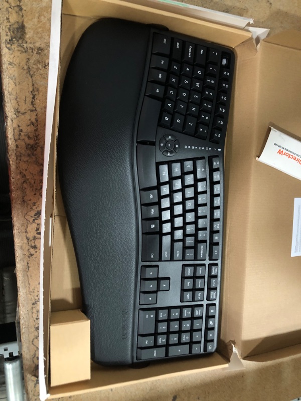 Photo 2 of MEETION Ergonomic Keyboard, Wireless Computer Keyboard, Ergo Split Keyboard with Cushioned Wrist, Palm Rest, Curved, Natural Typing, Full Size 112 Keys for Windows/Mac/Computer/Laptop/PC, Black