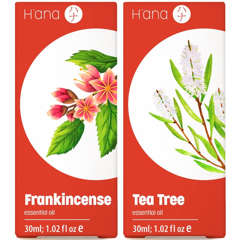 Photo 1 of 2 PACK Frankincense Oil for Skin & Tea Tree Oil for Skin Set - 100% Pure Therapeutic Grade Essential Oils Set - 2x1 fl oz - H'ana