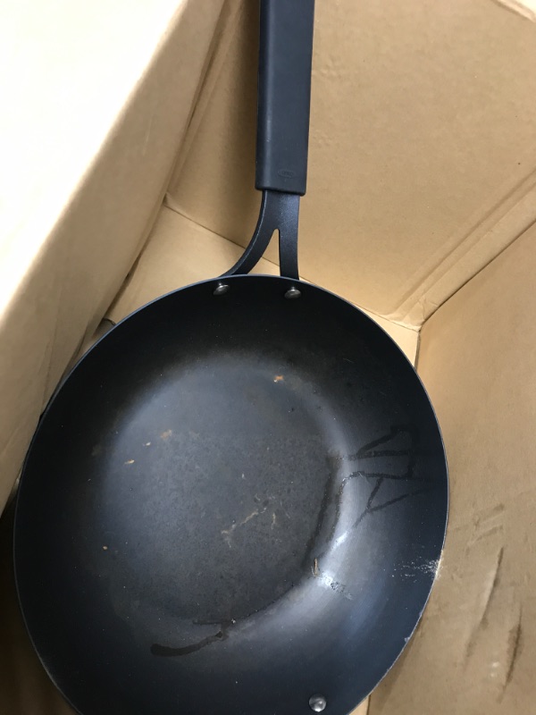 Photo 2 of OXO Obsidian Pre-Seasoned Carbon Steel, 12" Wok Pan with Removable Silicone Handle Holder, Induction, Oven Safe, Black 12" Wok with Handle