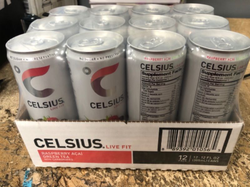 Photo 2 of **EXPIRES 05/2024** CELSIUS Raspberry Acai Green Tea, Functional Essential Energy Drink 12 Fl Oz (Pack of 12) Packaging may vary
