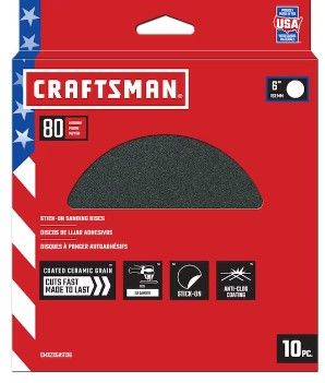 Photo 1 of CRAFTSMAN 6 In PSA Cer Discs 80 Grit 10pk 10-Piece Ceramic Alumina 80-Grit Disc Sandpaper