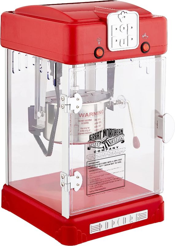 Photo 1 of **FOR PARTS ONLY**
Great Northern Popcorn Company Pop Pup Countertop Popcorn Machine – Tabletop Popper Makes 1 Gallon – 2.5-Ounce Kettle, Catch Tray Warming Light & Scoop, Red (6074)
