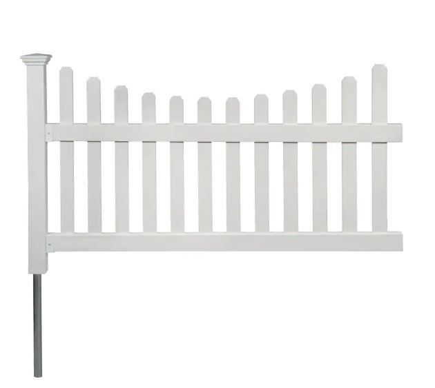 Photo 1 of 3.5 ft. H x 6 ft. W Permanent All American Vinyl Picket Fence Panel Kit with No-Dig Anchor and Cap
