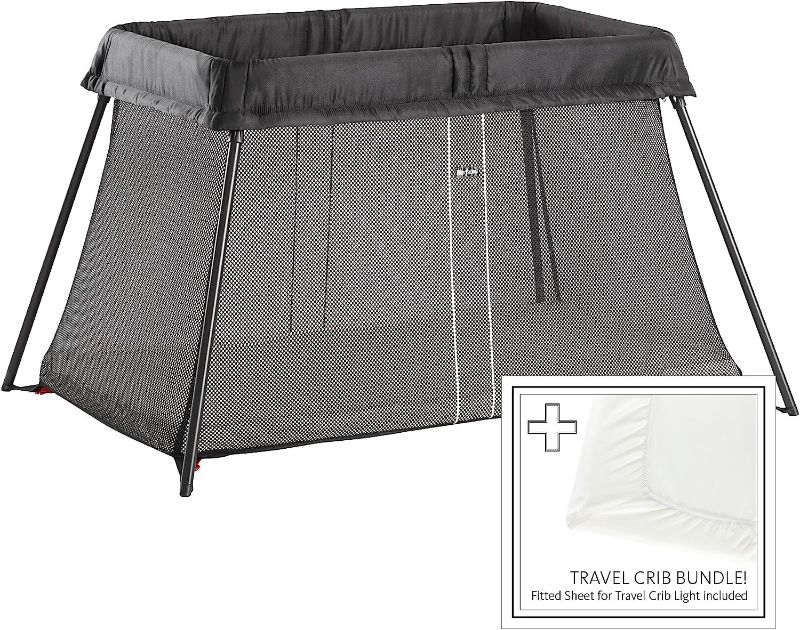 Photo 1 of BabyBjorn Travel Crib Light Black and Fitted Sheet Bundle Pack