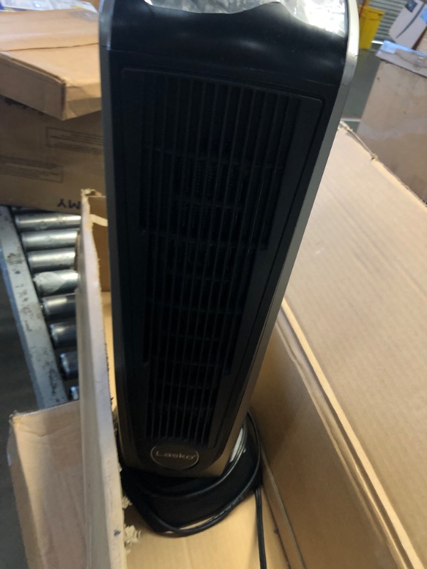 Photo 2 of *NONFUNCTIONAL*- Lasko Oscillating Ceramic Tower Space Heater for Home with Adjustable Thermostat, Timer and Remote Control, 22.5 Inches, Grey/Black, 1500W, 751320