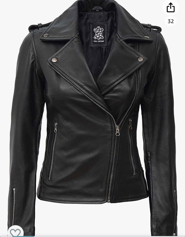 Photo 1 of Decrum Leather Jacket Women - Real Lambskin Asymmetrical Style Casual Fashion Leather Jackets for Womens XS