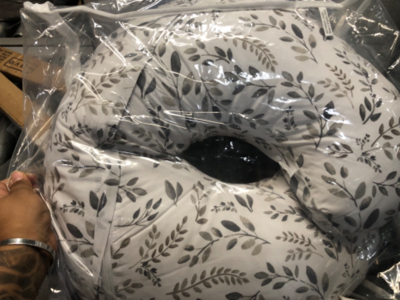 Photo 1 of Boppy Original Support Nursing Pillow, Gray Taupe Leaves, Ergonomic Breastfeeding, Bottle Feeding, and Bonding, Firm Hypoallergenic Fiber Fill, Removable Cover, Machine Washable
