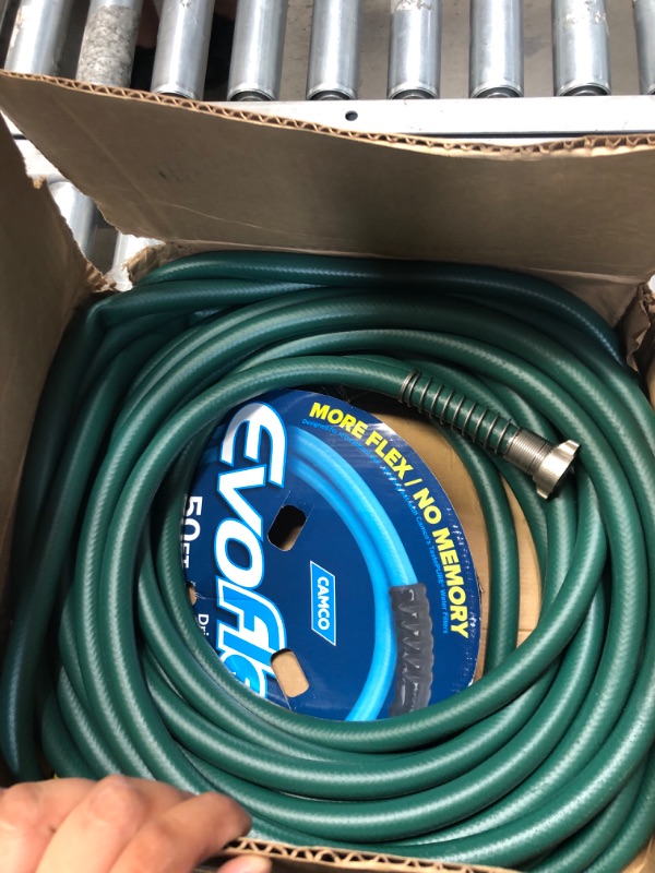 Photo 2 of Camco EvoFlex 50-Foot Drinking Water Hose | Features an Extra Flexible Construction, Stainless Steel Strain Reliefs, and is Ideal for RVing, Gardening, Washing Pets, and More | Green (22585)