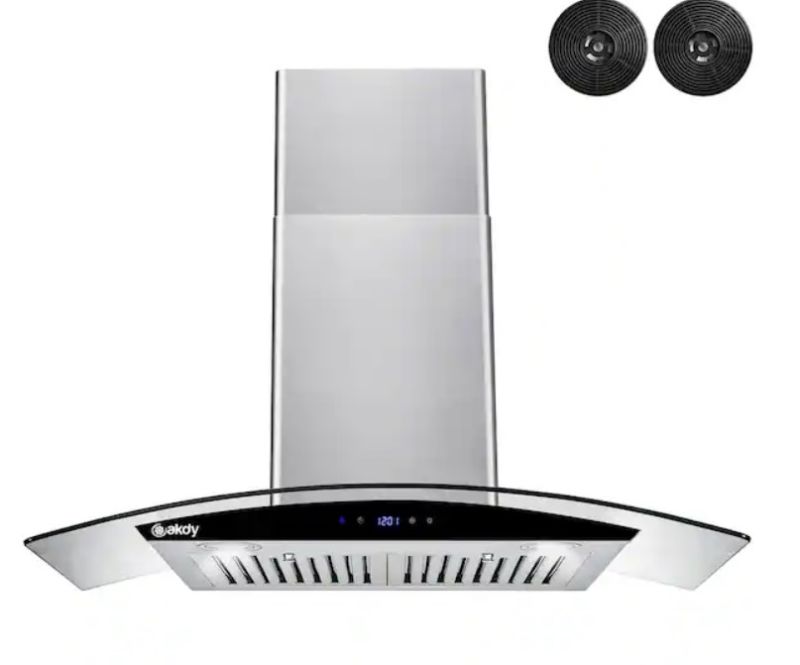 Photo 1 of 30 in. 217 CFM Convertible Wall Mount Range Hood in Stainless Steel w/ Tempered Glass,Black Touch Panel, Carbon Filters
