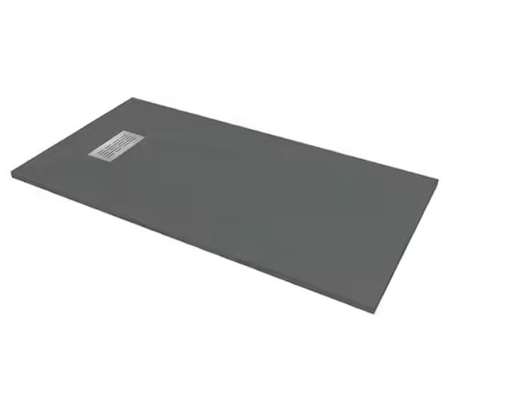 Photo 1 of 60 in. L x 32 in. W x 1.125 in. H Solid Composite Stone Shower Pan Base with L/R Drain in Graphite Slate
