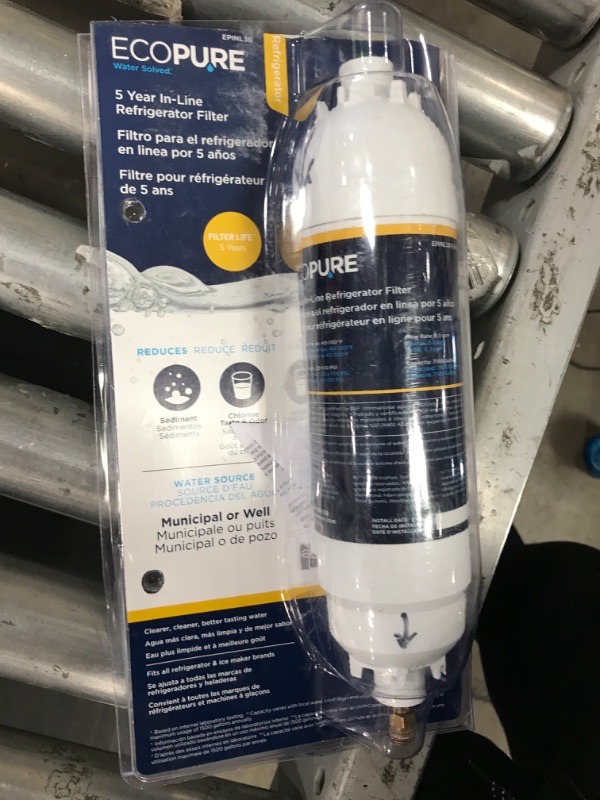 Photo 2 of (USED) EcoPure in-Line Refrigerator Filter-Universal Includes Both 1/4" Compression and Push to Connect Fittings , White