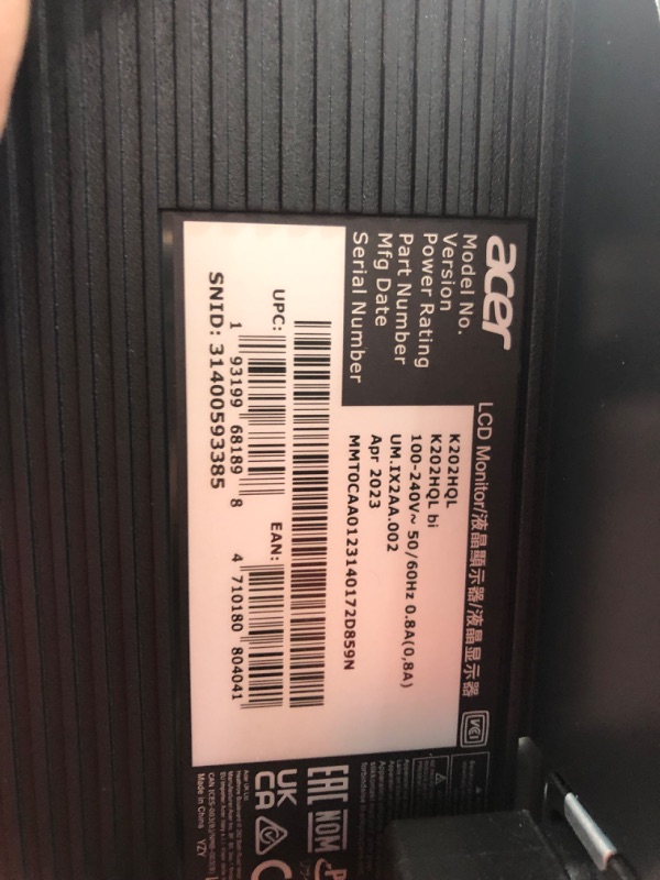 Photo 1 of Acer K202HQL bi 19.5” HD+ (1600 x 900) TN Monitor | 60Hz Refresh Rate | 5ms Response Time | NTSC 72% Color Gamut I Tilt VESA Compatible For Work or Home | HDMI Port 1.4 & VGA Port,Black 19.5-inch (HD+ 1600 x 900, HDMI)