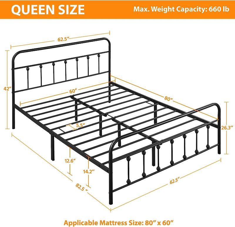 Photo 1 of ***MISSING HARDWARE & POSSIBLE FRAME PICESYaheetech Classic Metal Platform Bed Frame Mattress Foundation with Victorian Style Iron-Art Headboard/Footboard/Under Bed Storage/No Box Spring...