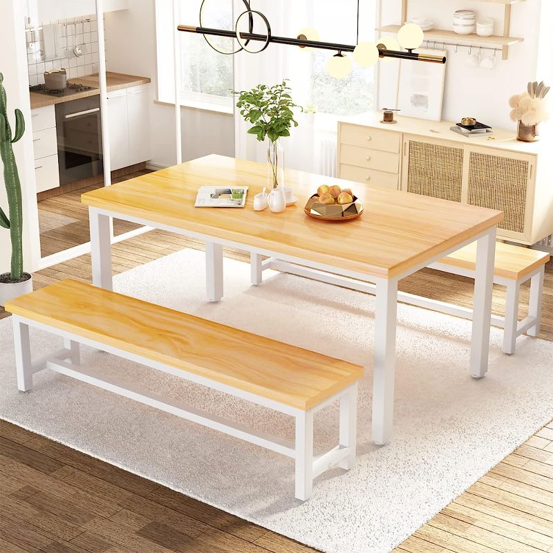 Photo 1 of **MISSING HARDWARE Dining Room Table Set, Kitchen Table Set with 2 Benches, Ideal for Home, Kitchen and Dining Room, Breakfast Table of 43.3x23.6x28.5 inches, Benches