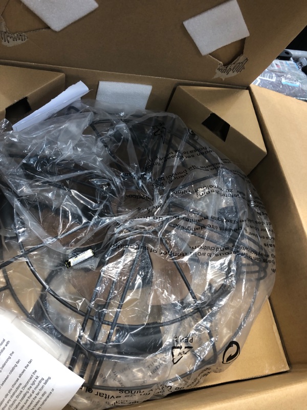 Photo 1 of **** MISSING HARDWARE GESUM 20" Caged Ceiling Fan with Lights, Farmhouse Bladeles Ceiling Fan with Light and Remote Control for Bedroom Kitchen Living Room,Black Low Profile Flush Mount Ceiling Fan (4 bulbs not included)