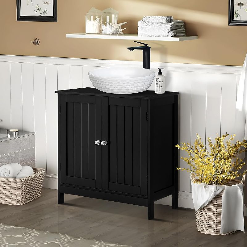 Photo 1 of ****MISSING HARDWARE  Iwell Pedestal Sink Bathroom Vanity Cabinet, Space Saver Organizer, Black