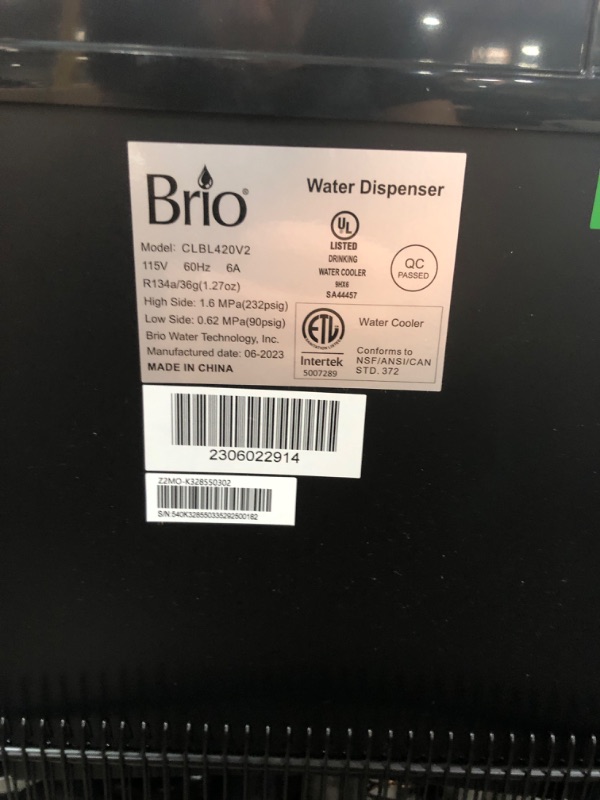 Photo 3 of ***FRONT & SIDE HAVE MINOR DENTS SEE PIC***Brio Bottom Loading Water Cooler Water Dispenser – Essential Series - 3 Temperature Settings - Hot, Cold & Cool Water - UL/Energy Star Approved