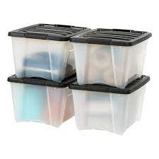 Photo 1 of **minor damage to all lids and bins**functionable** 
IRIS USA 4 Pack 32qt Clear View Plastic Storage Bin with Lid and Secure Latching Buckles, Clear&Black
