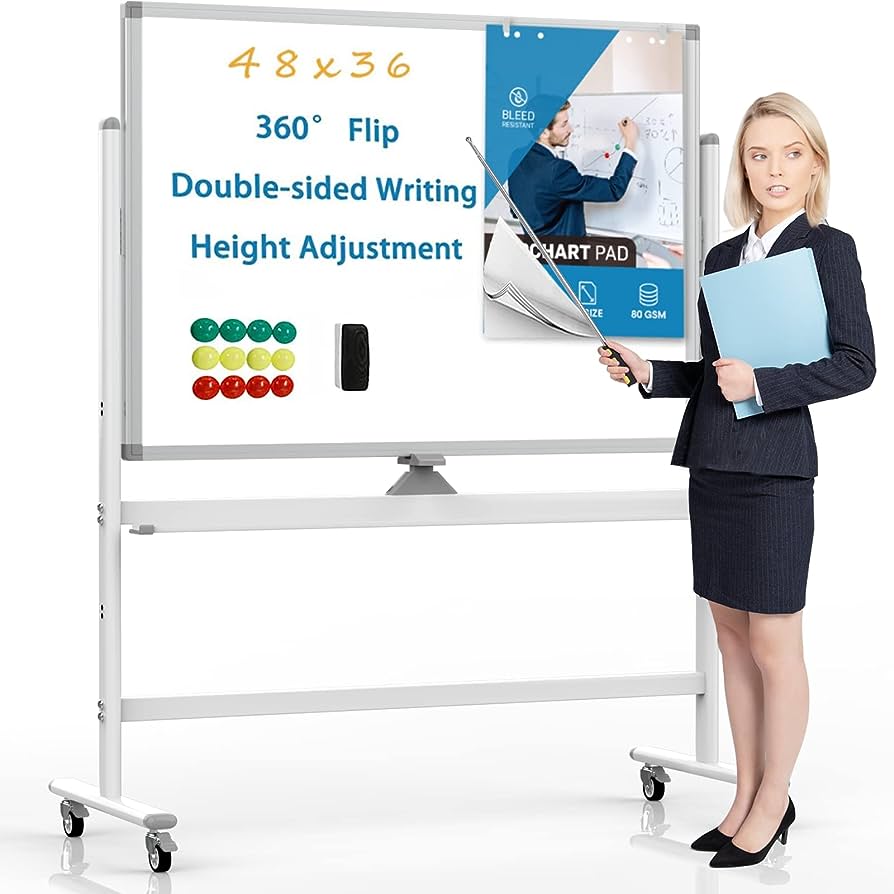 Photo 1 of SUODUN Mobile Whiteboard,Rolling Magnetic Whiteboard 48 x 36 Inches, Height Adjust Double Sides White Board on Wheels, Dry Erase Board Easel with Stand for Office, Home & Classroom