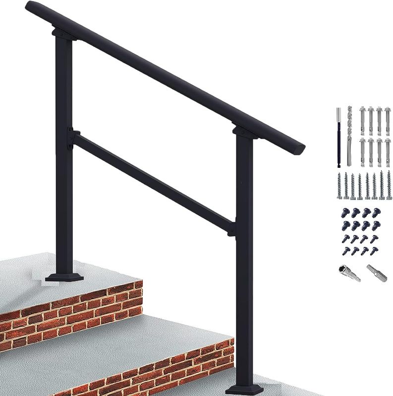 Photo 1 of *SIMILAR TO STOCK PHOTO* Handrails for Outdoor Steps 4 Steps Handrail - Black Outdoor Hand Rails for Steps,Transitional Handrail with Installation Kit,Hand Rails for Outdoor Steps(4 Step)
