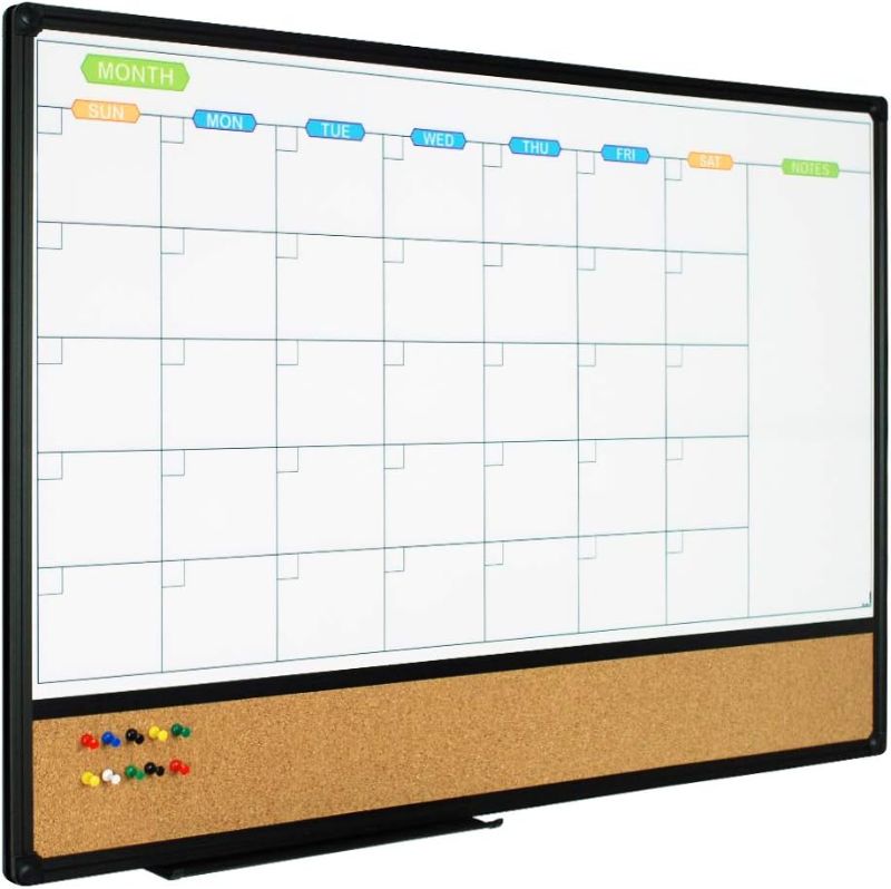 Photo 2 of JILoffice Dry Erase Calendar Whiteboard - Magnetic White Board Calendar Monthly 24 X 18 Inch, Black Aluminium Frame Wall Mounted Board for Office Home and School
