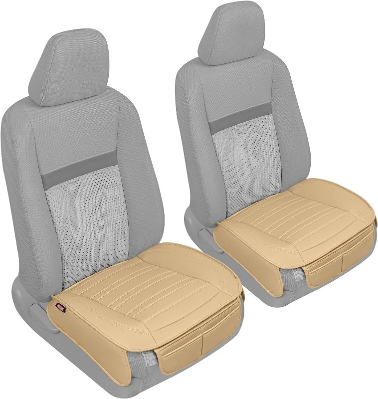 Photo 1 of *ONLY ONE*- Motor Trend Seat Covers for Cars Trucks SUV, Faux Leather Beige Padded Car Seat Covers with Storage Pockets, Premium Interior Car Seat Cover