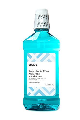 Photo 1 of 4 OF- Amazon Brand - Solimo Tartar Control Plus Antiseptic Mouth Rinse, Iceberg Blue Mint, 1 Liter, 33.8 Fluid Ounces, Pack of 4