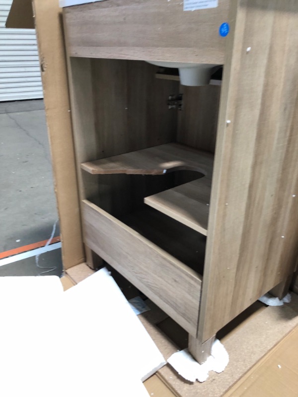 Photo 3 of *MAJOR DAMAGE PARTS ONLY* Style Selections Dolton 24-in Natural Oak Undermount Single Sink Bathroom Vanity With White Engineered Stone Top (Mirror Included)