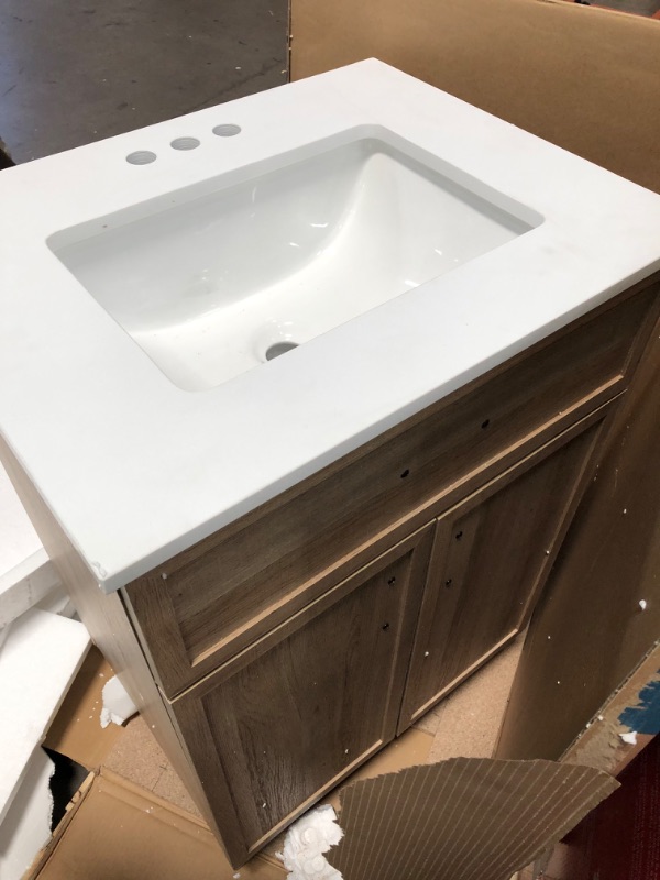 Photo 2 of *MAJOR DAMAGE PARTS ONLY* Style Selections Dolton 24-in Natural Oak Undermount Single Sink Bathroom Vanity With White Engineered Stone Top (Mirror Included)