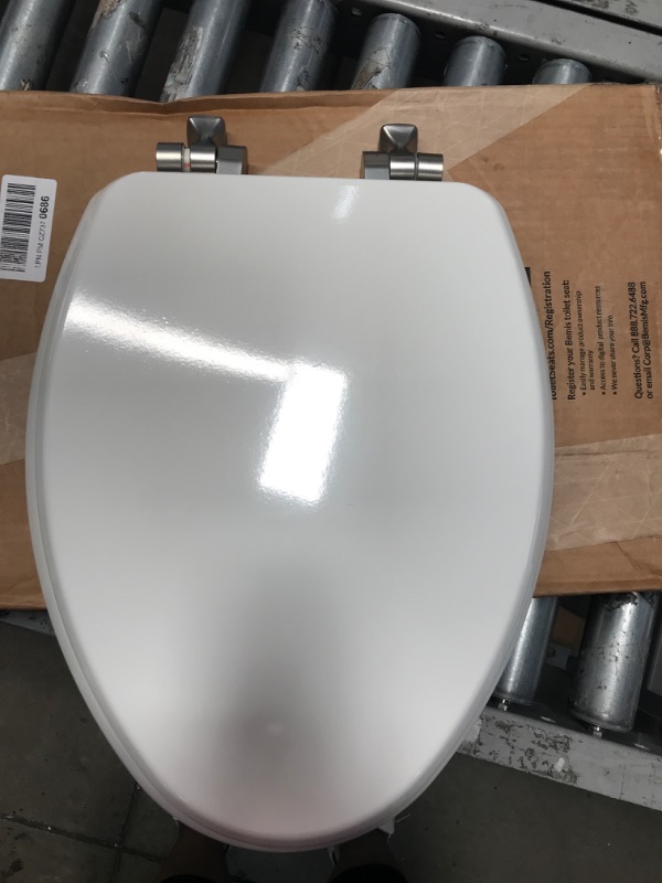 Photo 2 of MAYFAIR 126NISL 000 Benton Toilet Seat with Brushed Nickel Hinges will Slow Close and Never Come Loose, ELONGATED, Durable Enameled Wood, White Elongated Brushed Nickel Hinges