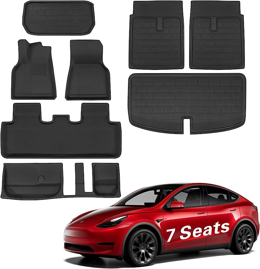 Photo 1 of BASENOR 8PCS Tesla Model Y Floor Mats 3D Full Set Liners All-Weather Anti-Slip Waterproof Frunk & Trunk Mat Accessories Compatible with 7 Seater Model Y