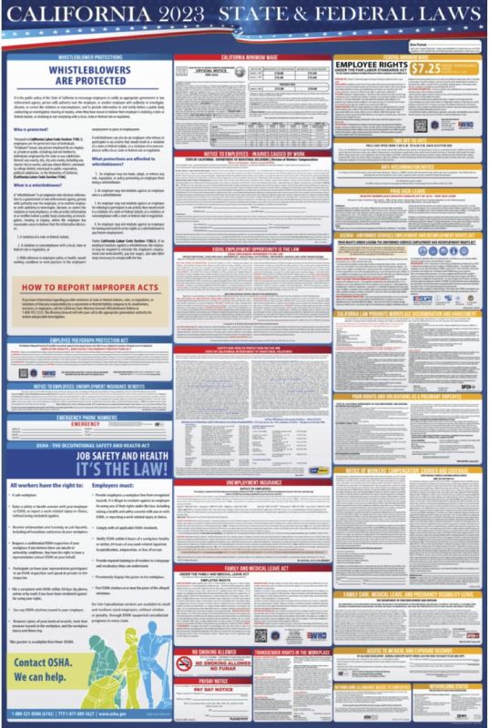 Photo 1 of **MINOR SHIPPING SCUFFS**2023 California State and Federal Labor Laws Poster - OSHA Workplace Compliant 24" x 36" - All in One Required Posting - Laminated (English)
