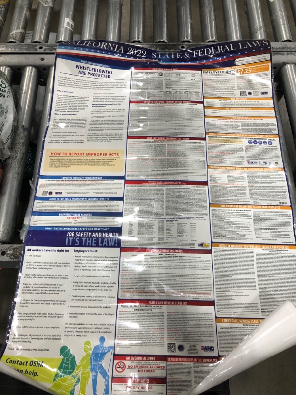 Photo 2 of **MINOR SHIPPING SCUFFS**2023 California State and Federal Labor Laws Poster - OSHA Workplace Compliant 24" x 36" - All in One Required Posting - Laminated (English)
