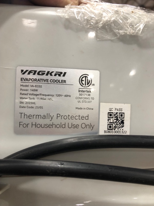 Photo 6 of **MINOR WEAR & TEAR**Evaporative Cooler, VAGKRI 3000CFM Evaporative Air Cooler, 120°Oscillation Swamp Cooler with Remote Control, 24H Timer, 3 Wind Speeds for Outdoor Indoor Use,12Gallon