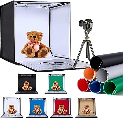 Photo 1 of ZKEEZM Light Box Photography 24"x24" with 120LED Lights and 6 Color Backdrops Photo Box with Lights Foldable Light Box with Adjustable Brightness, 6000-6500K Portable Dimmable Picture Box Shooting 24'' with 6000-6500k