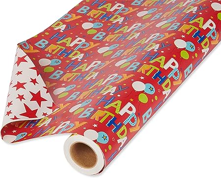 Photo 1 of American Greetings Reversible Wrapping Paper, Happy Birthday Lettering and Stars (1 Jumbo Roll, 175 sq. ft.)
