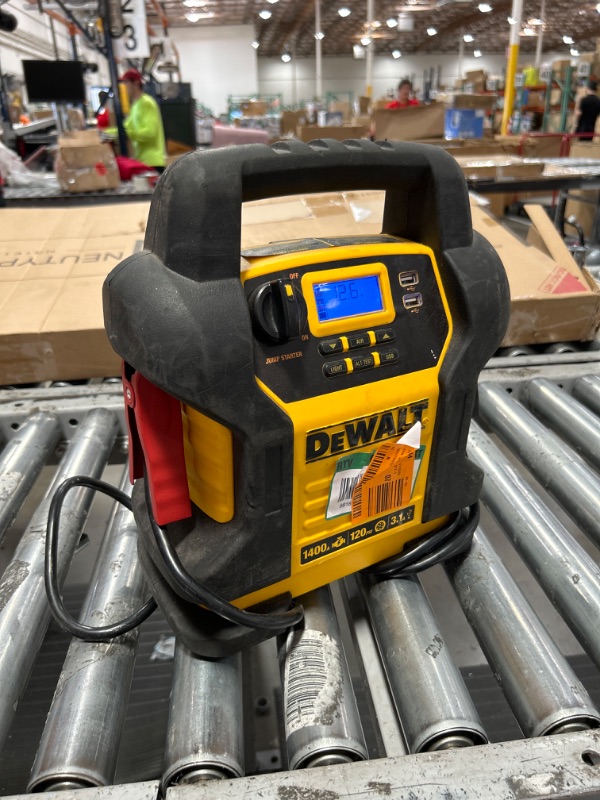 Photo 2 of DEWALT DXAEJ14 Digital Portable Power Station Jump Starter: 1400 Peak/700 Instant Amps, 120 PSI Digital Air Compressor, 3.1A USB Ports, Battery Clamps , Yellow