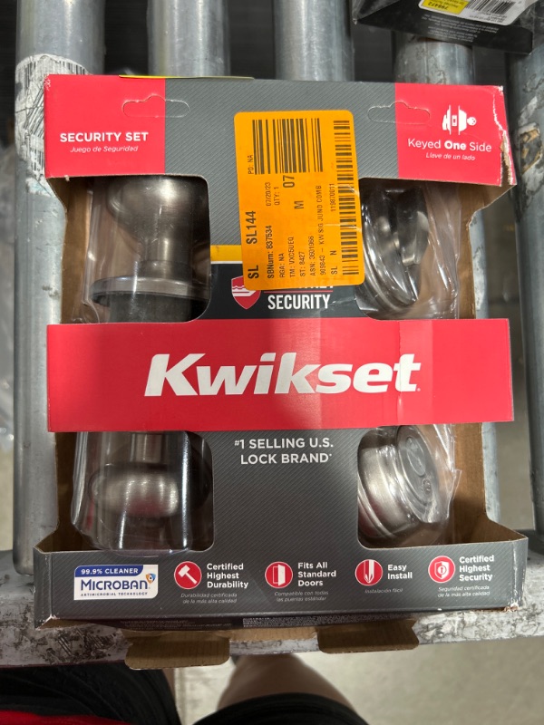 Photo 2 of Kwikset Juno Keyed Entry Door Knob and Single Cylinder Deadbolt Combo Pack with Microban Antimicrobial Protection Featuring SmartKey Security in Satin Nickel