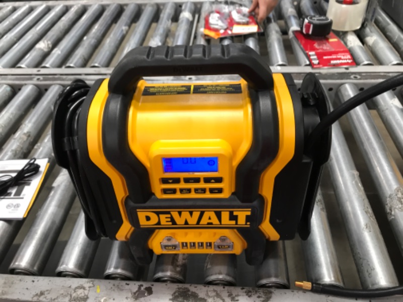 Photo 2 of DEWALT DXAEPS14 1600 Peak Battery Amp 12V Automotive Jump Starter/Power Station with 500 Watt AC Power Inverter, 120 PSI Digital Compressor, and USB Power , Yellow