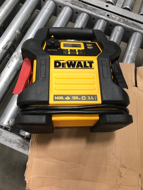 Photo 4 of DEWALT DXAEJ14 Digital Portable Power Station Jump Starter: 1400 Peak/700 Instant Amps, 120 PSI Digital Air Compressor, 3.1A USB Ports, Battery Clamps , Yellow