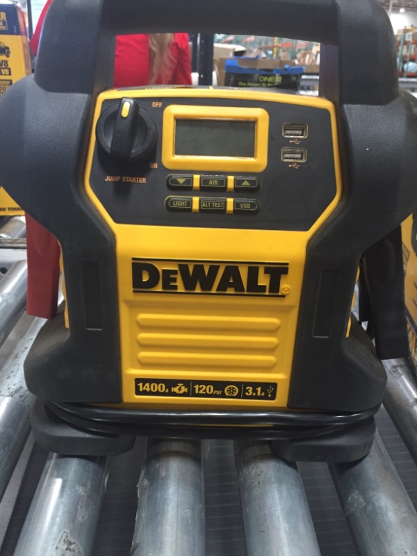 Photo 2 of DEWALT DXAEJ14 Digital Portable Power Station Jump Starter: 1400 Peak/700 Instant Amps, 120 PSI Digital Air Compressor, 3.1A USB Ports, Battery Clamps , Yellow